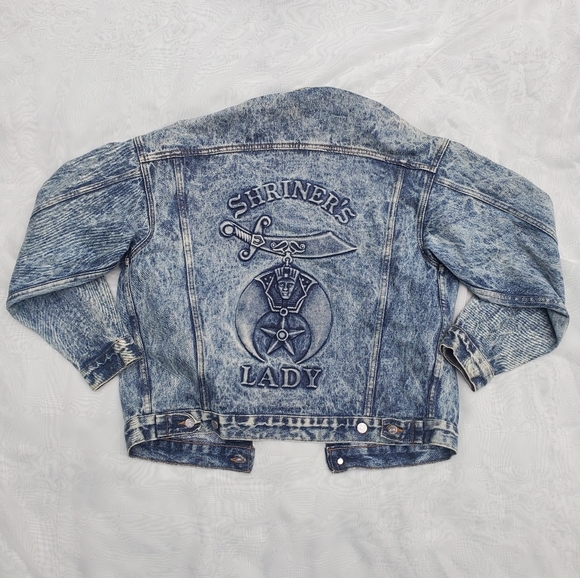 Vintage Jackets & Blazers - Vintage Acid Wash Shriners Lady Denim Jacket